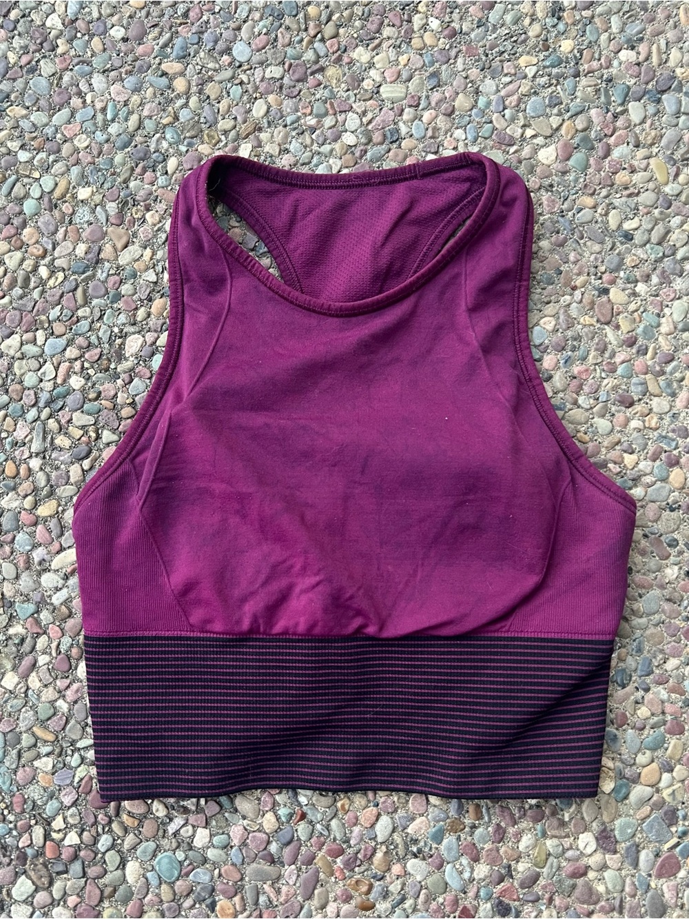 Plum High-Neck Lululemon Crop Top workout bra with removable pads